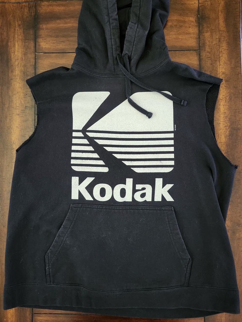 Kodak Men's Black Sleeveless Hoodie with Logo Men's Large